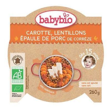 Piure Bio Meniu din linte si carne de porc, +15luni, 260g, BabyBio