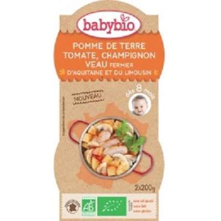 Piure bio meniu din rosii, ciuperci si vitel, +8 luni, 2 x 200g, BabyBio