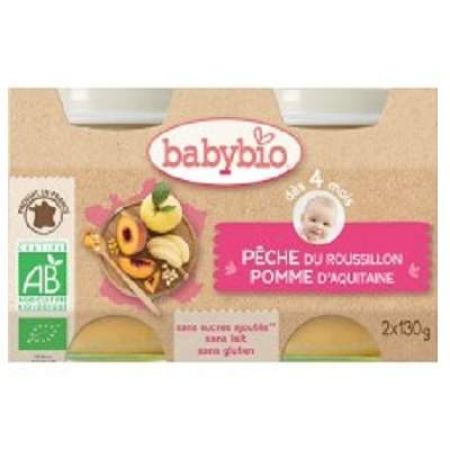 Piure Bio cu piersici si mere, +4 luni, 2x 130g, BabyBio