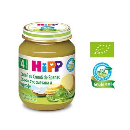 Piure cartofi cu crema de spanac, +4 luni, 125 g, Hipp