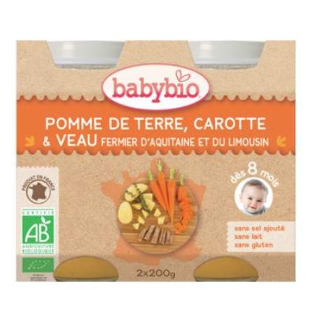 Piure de cartofi, morcovi si vitel, Gr. 8 luni, 2x200 g, Babybio