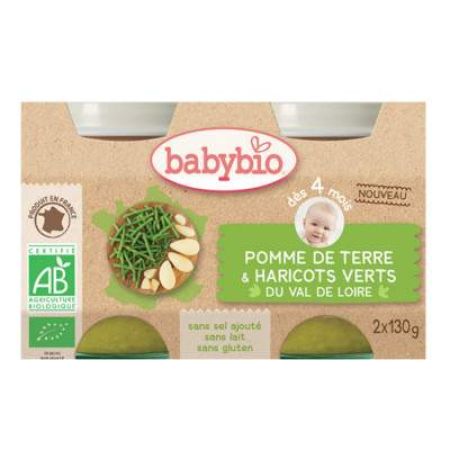 Piure de cartofi si fasole verde, Gr. 4 luni, 2x130 g, Babybio