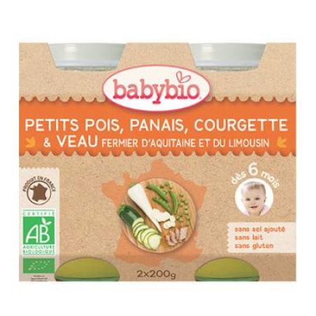 Piure de mazare, pastarnac, dovlacel si vitel, Gr. 6 luni, 2x200 g, Babybio