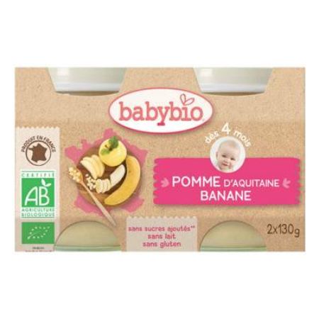 Piure de mere si banane, Gr. 4 luni, 2x130 g, Babybio