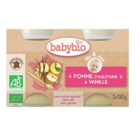 Piure de mere si vanilie, Gr. 4 luni, 2x130 g, Babybio