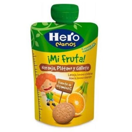 Piure Desert Bio cu Portocale, Banane si Biscuiti, +12luni, 100g, Hero Baby