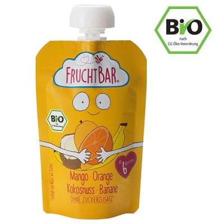 Piure Eco de mango, portocale, cocos si banane, +6luni, 100g, Frucht Bar