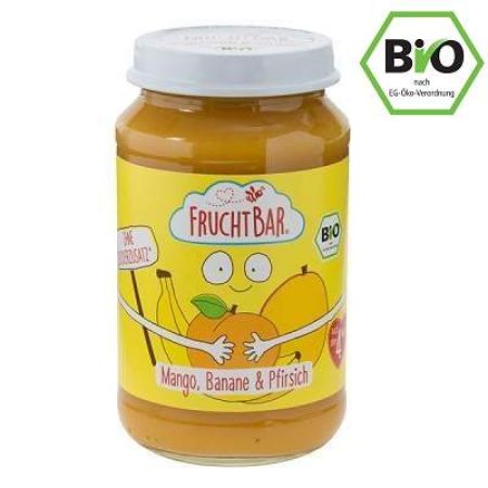 Piure Eco de piersici, mango si banane, +4luni, 190g, Frucht Bar