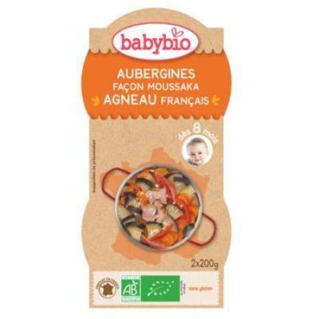 Piure Meniu Bio musaca cu carne de miel, +8 luni, 2x 200g, BabyBio