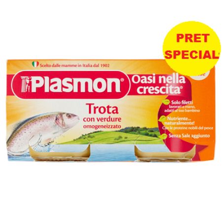 Piure omogenizat de pastrav cu legume, +6 luni, 2x80 g, Plasmon