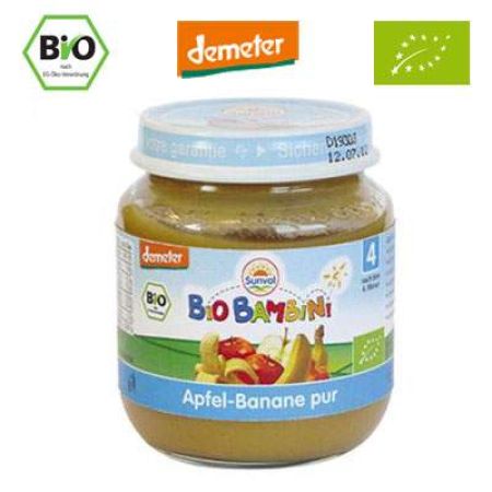 Piure Organic din mere si banane, Gr. +4 luni, 125 g, Sunval