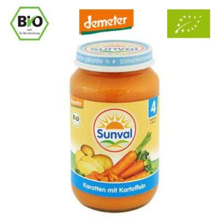 Piure organic din morcovi si cartofi, Gr. +4 luni, 190 g, Sunval