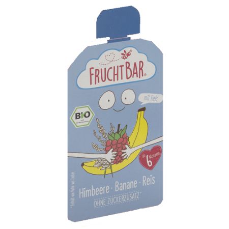 Piure Pouch Bio de zmeura, banane si orez, +6luni, 100 g, Frucht Bar