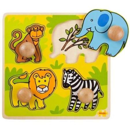 Primul meu puzzle din lemn Safari, +12 luni, 4 piese, Bigjigs