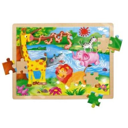 Puzzle din lemn animale salbatice, 48 piese, 3-6 ani, HOE02320, Bino