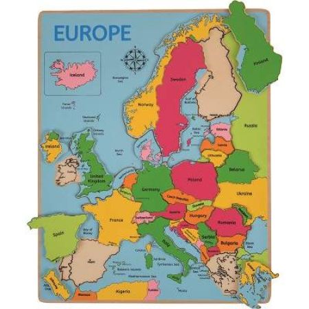 Puzzle din lemn Harta Europei, +3 ani, 25 piese, Bigjigs