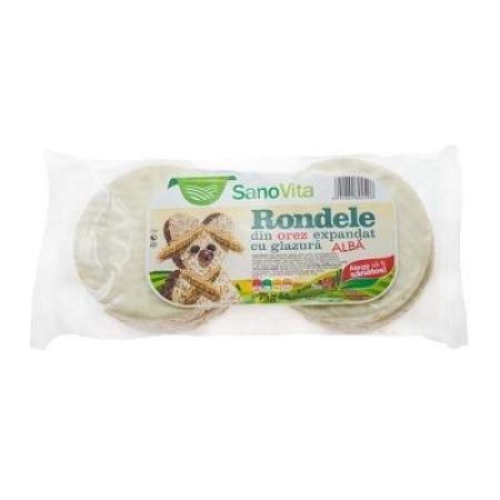 Rondele din orez expandat cu glazura alba, 75g, Sanovita