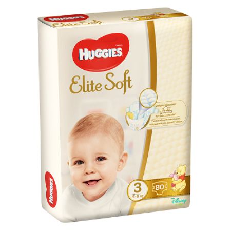 Scutece Elite Soft Nr. 3, 5-9 kg, 80 bucati, Huggies