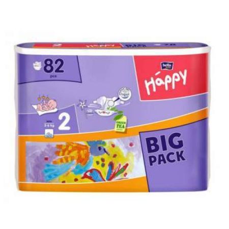 Scutece Happy nr. 2 Mini, 3-6 kg, 82 buc, Bella Baby