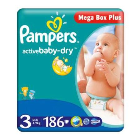 Scutece nr. 3 Active Baby Midi, 4-9 kg, 186 bucati, Pampers