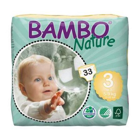 Scutece nr.3 Midi, 5-9 kg, 33 bucati, 310133, Bambo Nature