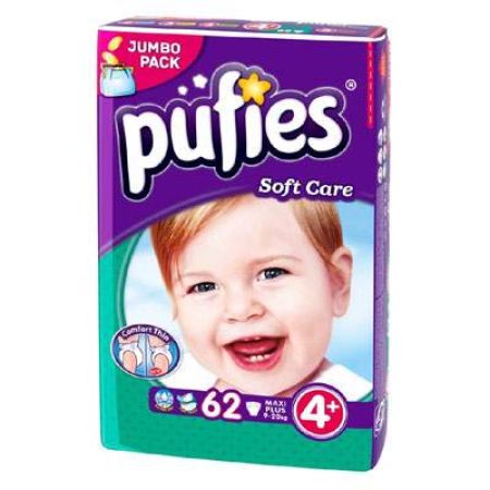 Scutece nr.+4 Pufies Soft Care Maxi Plus, 9-20 kg, 62 buc, Ficosota Sintez