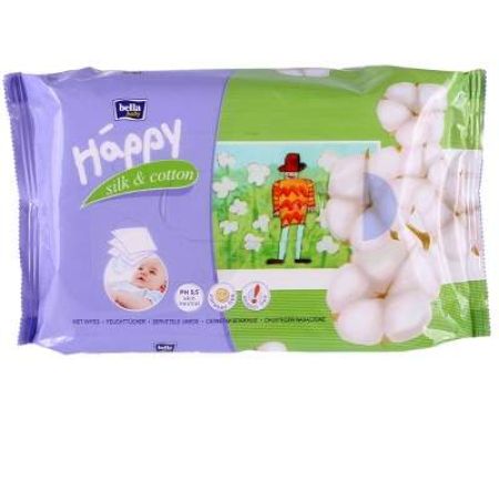 Servetele umede Silk&Cotton Happy, 2x64buc, Bella Baby