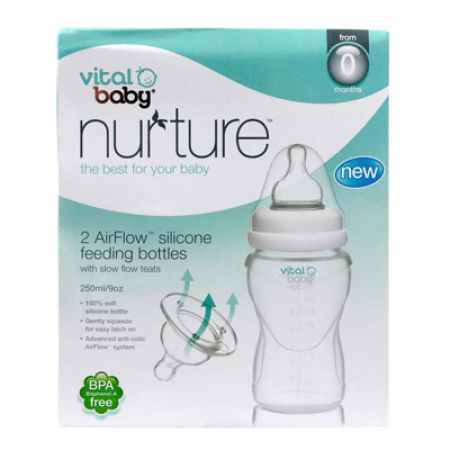 Set 2 biberoane din silicon AirFlow, 250 ml, +0 luni, Vital Baby