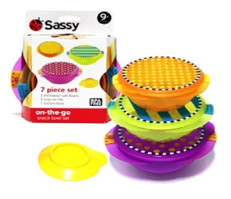 Set 3 castroane cu capac si ventuza, cu buline, Sassy