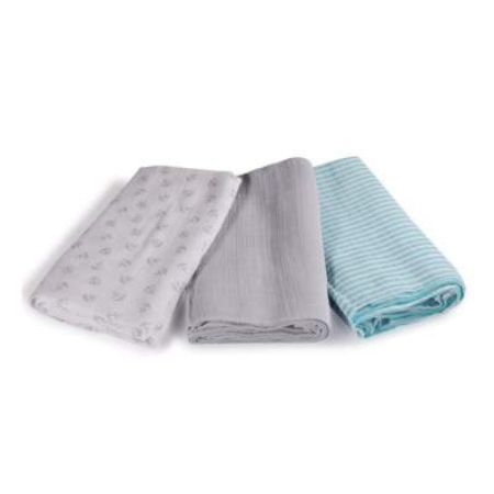 Set 3 paturici de muselina gri/albastru SwaddleMe, 87386, Summer Infant