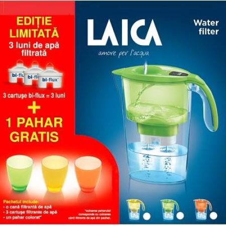 Set Cana filtranta Stream Green cu 3 filtre si 1 pahar, J998, Laica