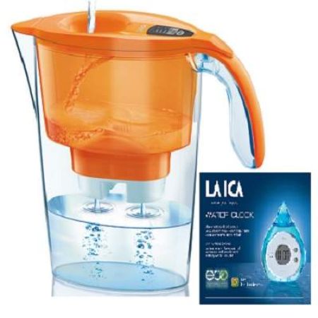 Set Cana filtranta Stream Orange cu 3 filtre si ceas, J999O02, Laica