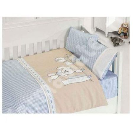 Set lenjerie iepuras albastru si crem Bamboo Baby, 4 piese, First Choice