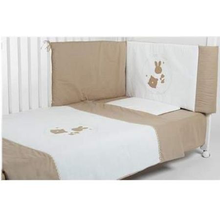 Set lenjerie pentru patut Somn Usor alb/bej, 60x120 cm, Bebedeco