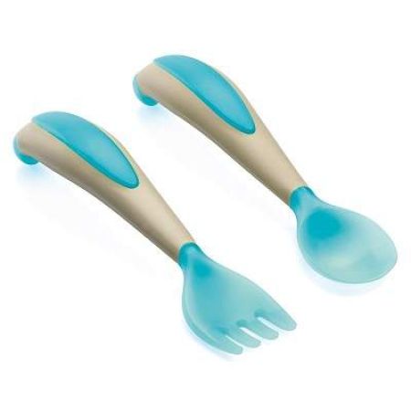 Set lingurita si furculita ergonomice, Turcoaz, +6luni, Thermobaby