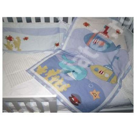 Set tematic pentru patut bebe Schimbul 3 Petrecere in apa, 4 piese, 60x120 cm, Bebemix