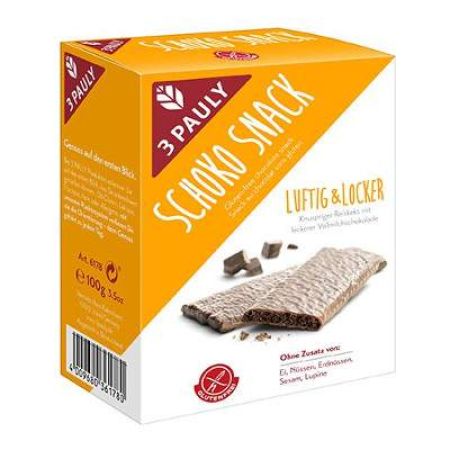 Snacks-uri de orez fara gluten cu ciocolata fina 3Pauly, 100 g, Haus Rebenhorst