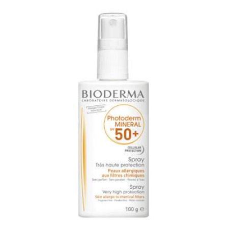 Spray protectie solara cu filtru mineral Photoderm Mineral SPF 50+, +6 luni, 100 g, Bioderma