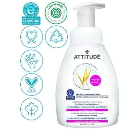 Spuma de maini Sensitive Skin, +0luni, 250ml, Attitude