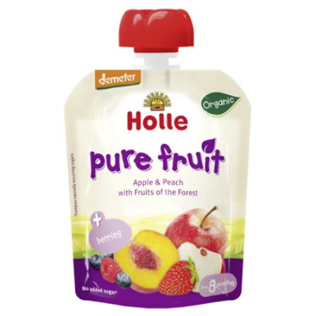 Suc Bio din Mere, Piersici si Fructe de padure, +8 luni, 90gr, Holle Baby Food