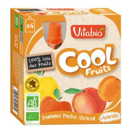 Suc Organic de mar, piersica, caisa si acerola Cool Fruits, 4x90 g, Vitabio