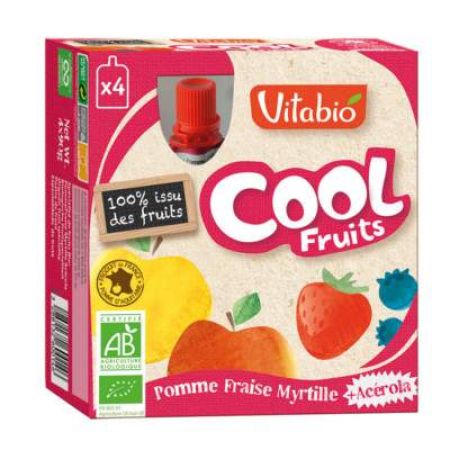 Suc Organic de mar, capsuni, afine si acerola Cool Fruits, 4x90 g, Vitabio