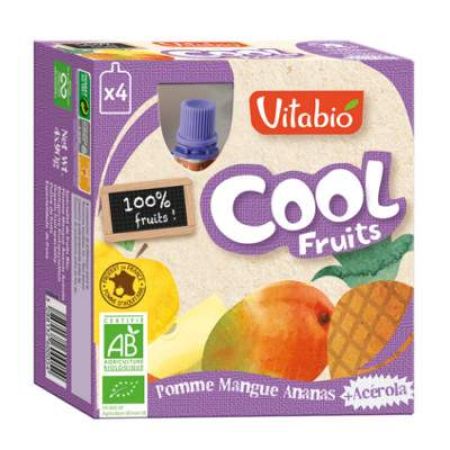 Suc Organic de mar, mango si ananas Cool Fruits, 4x90 g, Vitabio