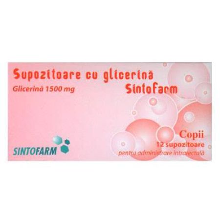 Supozitoare cu glicerina pentru copii 1500 mg, 12 supozitoare, Sintofarm