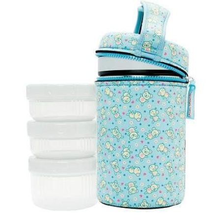 Termos mancare solida si husa neopren Drink Life, Teddy Blue, 1500 ml, Laken