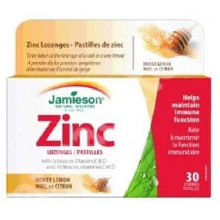 Zinc cu vitaminele C, D si Echinacea cu aroma de miere si lamaie, 30 tablete, Jamieson