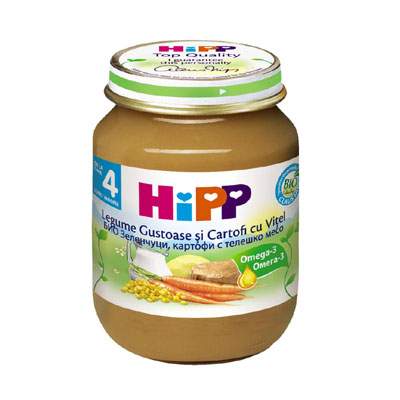 Meniu Bio legume cu cartofi si vitel, Gr. 4 luni, 125 g, Hipp