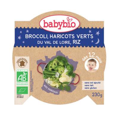 Meniu cu brocoli, orez si fasole verde, Gr. 12 luni, 230 g, Babybio