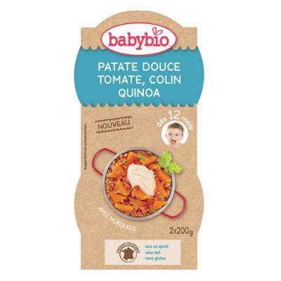 Meniu cu crtofi dulci, tomate, cod si quinoa, Gr. 12 luni, 2x200 g, Babybio