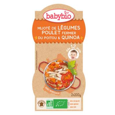 Meniu cu legume, carne de pui si quinoa, Gr. 8 luni, 2x200 g, Babybio